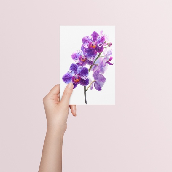 Watercolor Purple Orchids Wall Art Print Unframed - Elegant Floral Serenity - Picture 5 of 6